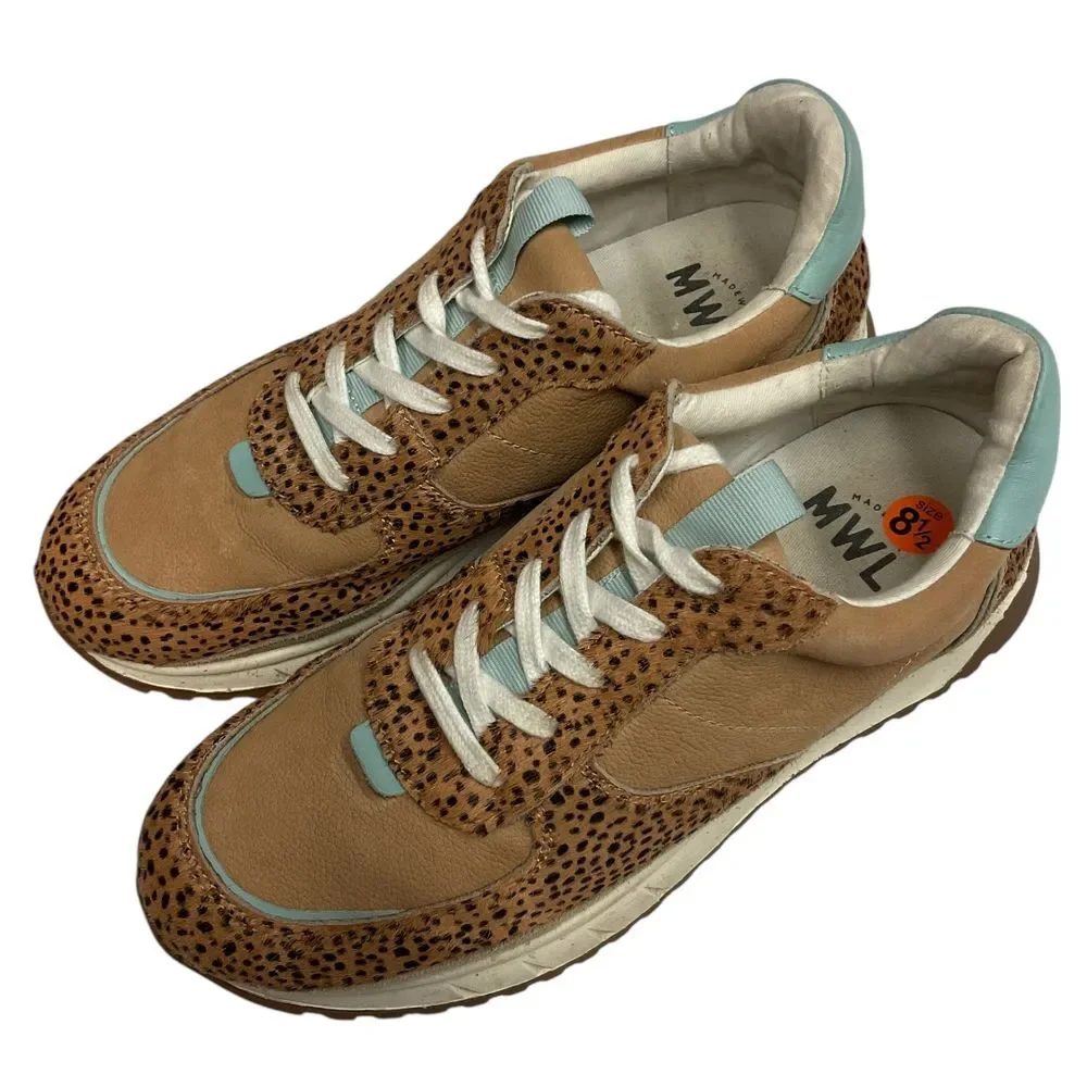 Madewell‎ Kickoff Trainer Sneakers Leopard Calf Hair Nubuck Faraway Sky Size 8.5